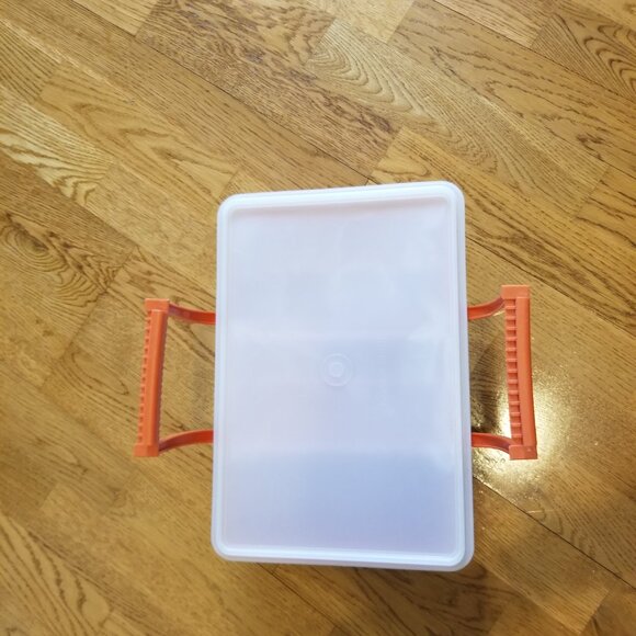 Tupperware TupperCraft Sewing Kit Craft Tackle 4pc Organizer Box Orange - Picture 6 of 8